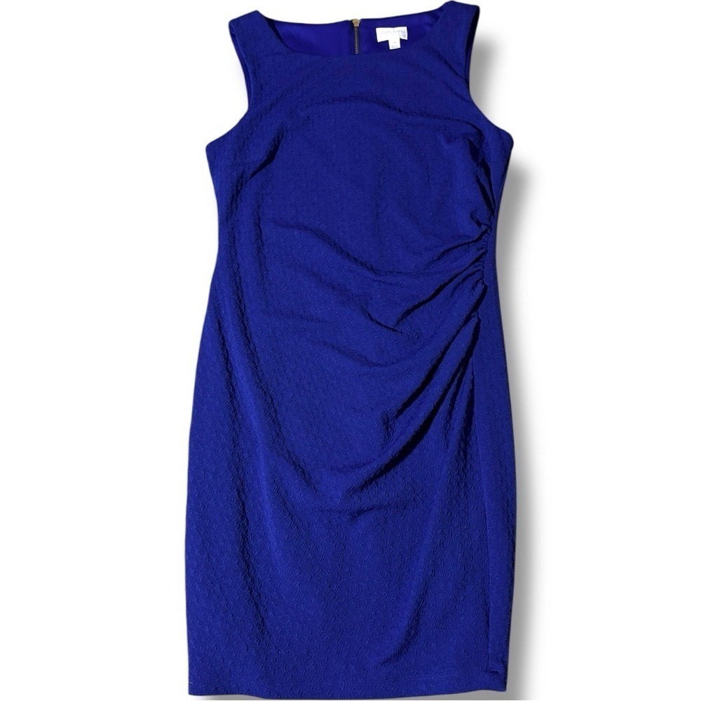 Bisou Bisou Asymmetrical Side Rouching Sleeveless Boat NeckRoyal Blue Mini Dress - Picture 7 of 16
